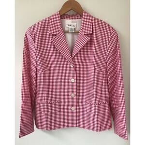 Talbots Pink White Gingham Checkered Collared Silk Blazer Work Jacket Coat 8 39"